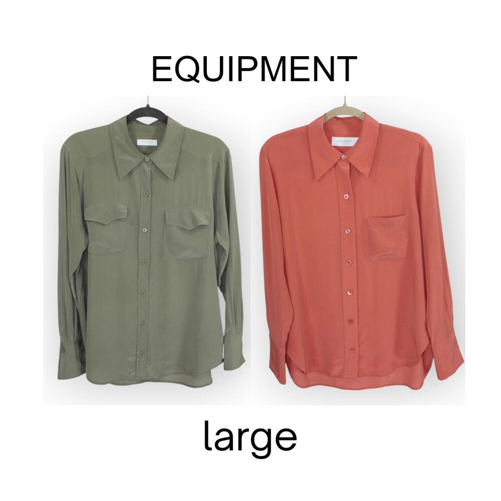 Two Large 100% SILK Blouses EQUIPMENT Rhodora~Deep Lichen • Quinne~Chili